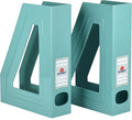 Acrimet Magazine File Holder Bin Storage, Vertical Rack for Documents, Folders and Mail, Durable Plastic Desk Organizer for Office & Home (Solid Green Color) (2 Pack)
