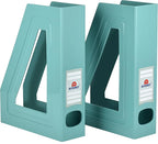 Acrimet Magazine File Holder Bin Storage, Vertical Rack for Documents, Folders and Mail, Durable Plastic Desk Organizer for Office & Home (Solid Green Color) (2 Pack)
