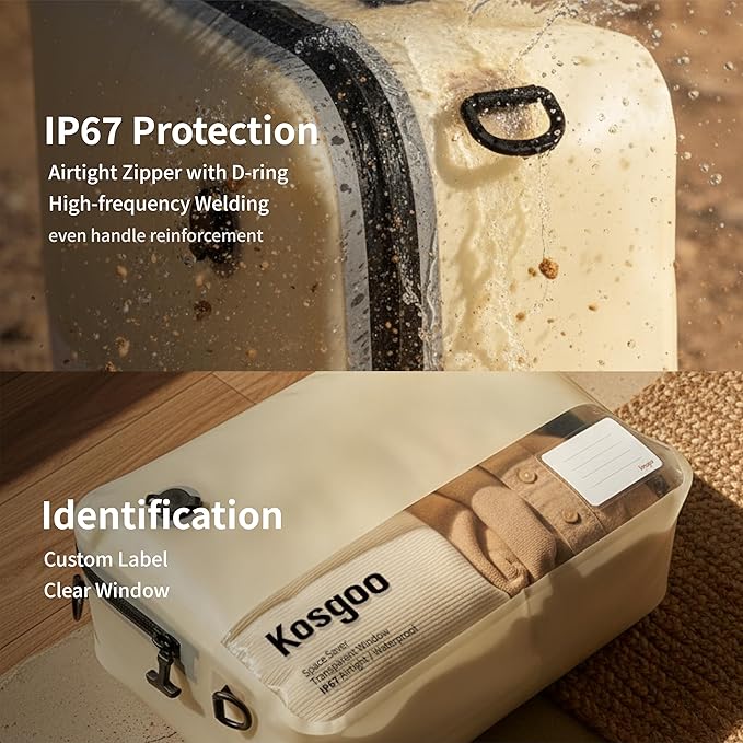 Travel Vacuum Bags with Pump, Reusable Vacuum Compression Bags for Travel, IP67 Waterproof Odor & Tear-Proof Nylon, Pack Vacuum Kit for Luggage Suitcase, TSA-Ready Travel Essentials (2 Pack, Beige)