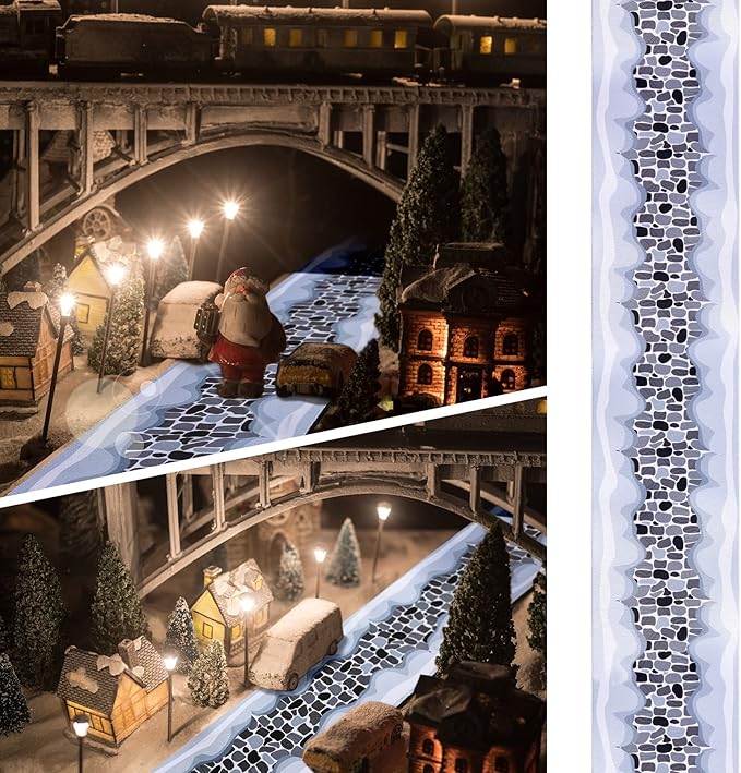 Christmas Village Accessories Christmas Village Roads and Streets Sets Snow Mat Xmas Cobblestone Road Snow Brick Mat for Miniature Landscape Home Garden, 4.7 x 47.2 Inch(4 Pieces)