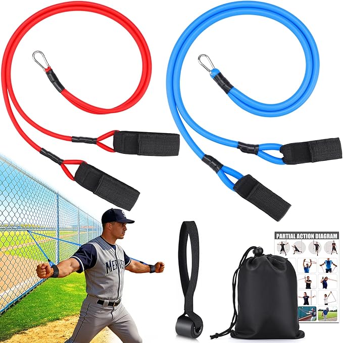 TOBWOLF 4PCS Baseball Exercise Bands with Interchangeable Grips, Baseball Resistance Trainer for Pitching & Throwing, Training Aid for Baseball Softball Pitchers to Build Arm Strength, Warm-Up