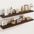Solid Wood Floating Shelves for Wall 48"W x 8"D x 1.56"H Set of 2, Deep Wall Shelves for Living Room Bedroom Bathroom Kitchen Decor Storage with Invisible Heavy-Duty Metal Bracket, Rustic Brown
