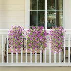 Artificial Hanging Flowers for Outdoors Spring Decoration, 2PCS Silk Fake Daisy Realistic Outdoor Flowers UV Resistant Porch Patio Window Yard Decor(Purple)