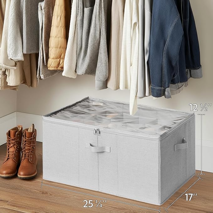 StorageWorks Shoe Organizer for Closet, Fits up to 24 Pairs, Shoe Cubby Storage Containers with Adjustable Dividers and Clear Cover, Grey