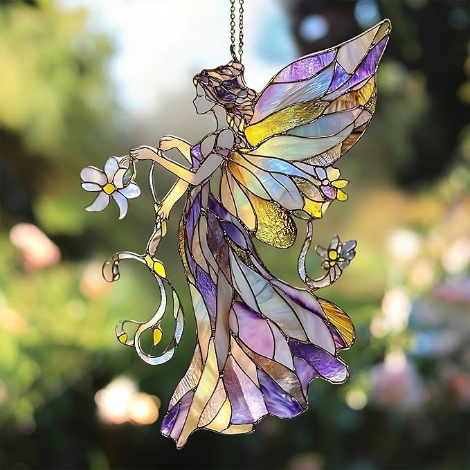 Flower Fairy Acrylic Suncatcher, Flower Suncatchers for Window Hangings, Stained Glass Effect Garden Decor, Gift for Mother's Day, Mom, Grandma, Wife, Women