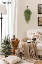 20" Christmas Artificial Juniper Swag Blueberries Teardrop Front Door Decoration Pine Cedar Real Touch Xmas Faux Evergreen Juniper Swag with Hanging Ring for Windows Wall Stair Outdoor Decor