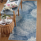 Dahlia Washable Runners for Hallways, 2x6 Blue Floral Kitchen Runner Rug,Non Slip Low Plie Hallway Rug,Boho Soft Non Shedding Carpet Runner for Bathroom Bedroom Laundry,Blue