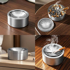 Windproof Ashtray with Lid - Heavy Duty Stainless Steel Ash Tray for Weed and Cigarettes, Smokeless Indoor Outdoor Table Top Cigarette Butt Disposal for Patio Home Office