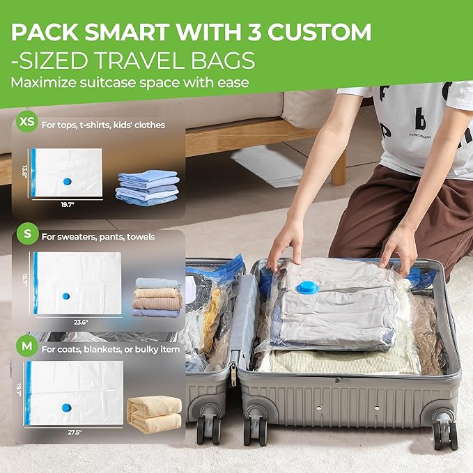 Vacuum Storage Bags for Travel - 12 Pack Compression Packing with Wireless Electric Pump for Luggage Vacuum Seal Bags for Clothes Space Saver Organizer for Moving Clothing Suitcase Travel