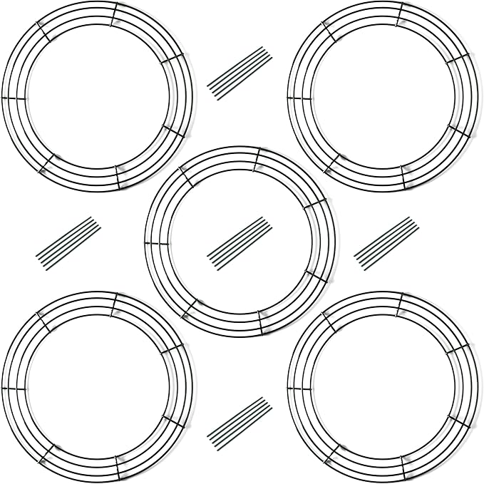 5-Pack 14 Inch Wire Wreath Frame – Round Metal Wreath Form with Ring Design for DIY Crafts, Floral Projects, and Home Decor – Dark Green Wire Frame for Christmas Holiday & Weddings