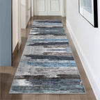 Ciicool 2x12 Washable Runner Rug, Modern Abstract Hallway Rugs Runner, Non-Slip Thin Accent Rug Lightweight Navy Grey Print Distressed Carpet for Laundry Entryway Bedroom Kitchen Indoor