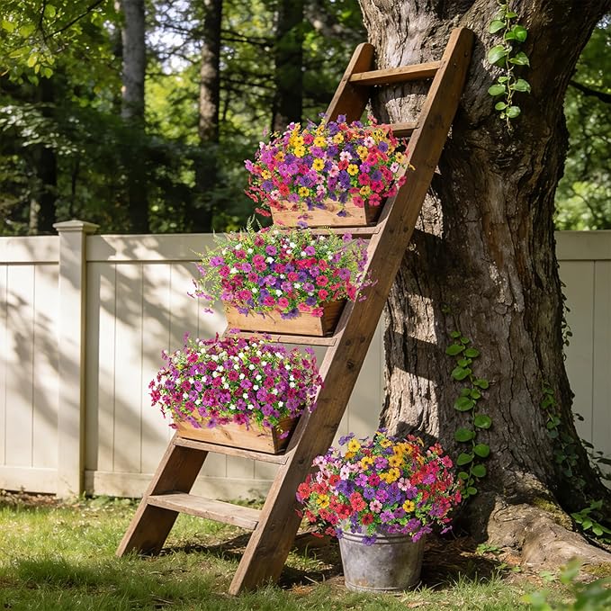 Artificial Flowers for Outdoors Spring Decoration, 12 Bundles Fake Flower Daisy with Realistic Eucalyptus Leaves, Faux Plants for Greenery Boxwood Porch Patio Garden Pot Lawn