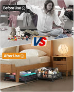 Under Bed Storage With Wheels, 2 Pack Foldable Pattern Carved Metal Under Bed Storage Containers, 60L Rolling Underbed Storage, Easy Assembly Under The Bed Storage for Shoes, Clothes, Blankets...