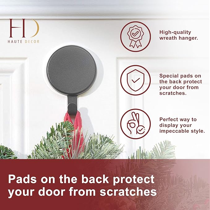 Haute Decor Attract Magnetic Wreath Hanger (Black Matte, Set of 2 Magnets) - for 2 Metal Doors/Surfaces or 1 Single-Pane Glass Door/Window - Holds up to 10lbs.