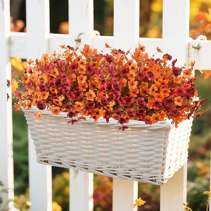 INQCMY Artificial Fake Fall Plants Flowers for Outdoor Outside Decoration,12 Bundles Faux Silk Daisy Flowers UV Resistant Look Real No Fade for Front Door Porch Patio Yard Balcony Autumn Decor