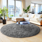 6‘x6’ Grey Round Rug for Bedroom, Ultra Soft Fluffy Circle Rug for Kids Girls Boys Room, Cute Shag Rugs for Living Room Playroom Teen Room Home Decor Rug