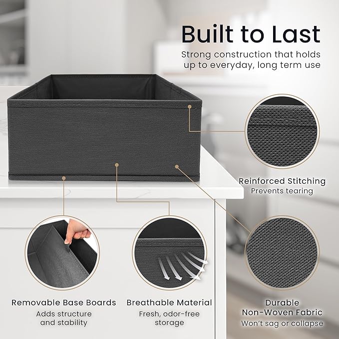 Reli. Drawer Organizer for Clothes (7 Pack) | Gray Dresser Organizer for Clothing | Foldable Fabric Drawer Bins for Bras, Nursery, Baby Clothes, Underwear, Socks | Dresser Storage Dividers