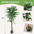 VECELO Artificial Ficus Tree with Sturdy Nursery Pot, 5FT Faux Silk Plant for Indoor Outdoor Home Garden Decor, 2 Pack