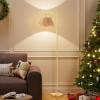 Ambimall 60" Floor Lamps for Living Room with 3 Color Temperatures, Gold Floor Lamp with Rattan Shade, Modern Tall Lamps for Bedroom Office, 9W LED Bulb Included