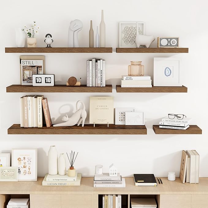 Acovy 48 Inch Floating Shelves, 48"x9.25"x1.5" Inch Deep Floating Shelves for Wall, Wooden Shelves for Bathroom, Bedroom, Living Room, Brown, 1 Piece