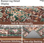 U'Artlines 3' x 10' Boho Hallway Runner Rug, Rust Non Slip Washable Vintage Farmhouse Accent Rug Carpet for Kitchen Entryway Laundry and Living Room (Rust＆Teal)