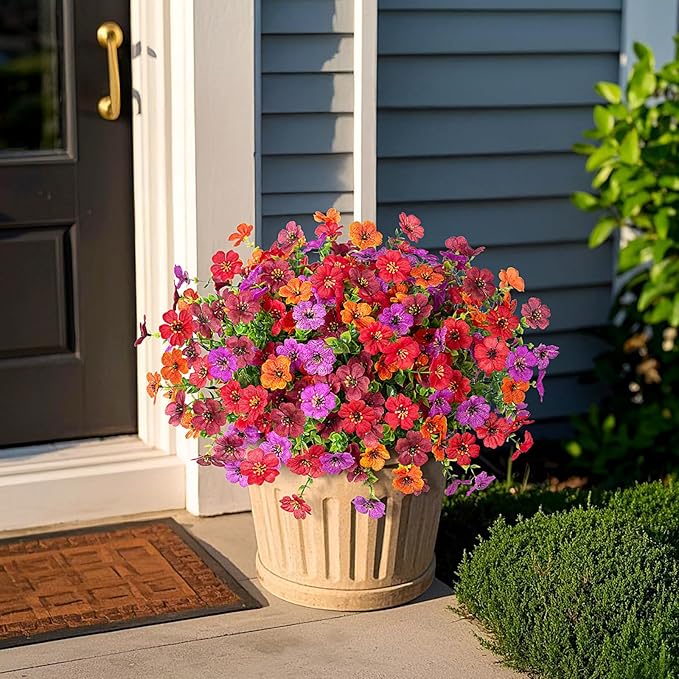 Artificial Fake Flowers Plants for Outdoor Spring Summer Decor, 12 Bundles Faux Silk Flowers for Outdoor Outside Planter Colorful Daisy UV Resistant Look Real for Front Door Porch Patio Yard