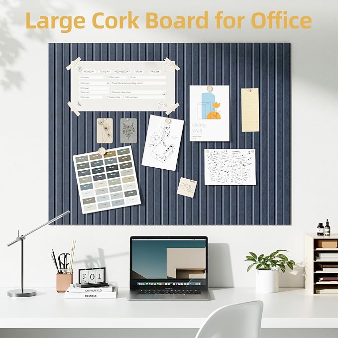 Large Cork Board for Wall 48" x 60" Blue Bulletin Board with Safe Removable Adhesive Squares for Pictures Photos, Alternative CorkBoard Felt Pin Boards Tiles for Office Classroom Wall Decor - 20 Pack