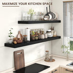 Venusmiles Floating Shelves for Wall, 72 Inch Wide x 12 Inch Deep Floating Shelves, Long Wood Floating Wall Shelf Shelves for Living Room Bathroom Bedroom Kitchen Home - (Black, 72" W x 12" D x 2" H)
