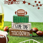 Yuntau 4 Pcs Fall Football Table Decorations Football Tiered Tray Decor Autumn Wooden Blocks Sign Game Time Touchdowns Centerpiece Decorative Faux Book Stack for Coffee Table Fireplace Mantel Shelf