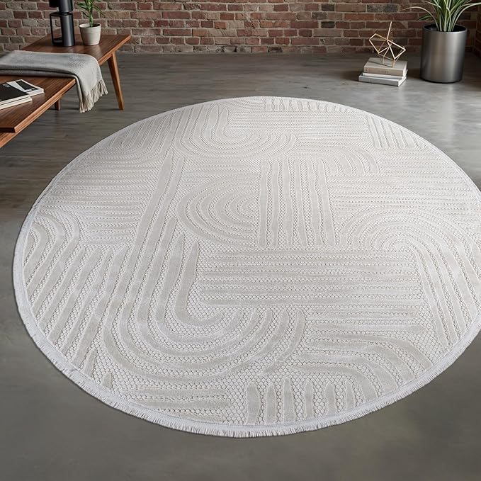 Modern Indoor Rug Orbit 6 Round Area Rugs for Living Room Luxury Kitchen Bedroom Durable Soft Geometric Durable Low and High Pile Stain Resistant Non Shedding Area Carpet 6 Round