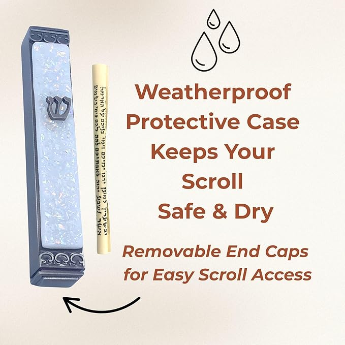 Sparkling Art Glass Mezuzah - Easy Mount Indoor or Outdoor - Weatherproof Metal Case - Gift Box and Non-Kosher Scroll Included - Hand Made in USA - Guaranteed for Life! (Sparkling White)
