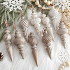 Yunlly 9 Pcs Neutral Christmas Ornaments Textured Christmas Tree Decor with Hanging Loop Modern Brown Hanging Finial Ornaments Shatterproof Home Decor for Xmas Vintage Rustic Farmhouse (Modern Color)