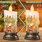 Eldnacele Christmas Music Snow Globe Lantern with 6H Timer, Battery Operated & USB Powered Lighted Santa Claus Reindeer Singing Snow Globe Candle Lamp Spinning Water Glitters Holiday Decor