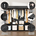 Portable Closet for Hanging Clothes, 67 Inch Wide Portable Wardrobe Closet with Cover, 4 Hanging Rod, Storage Shelves and Side Pockets, Large Free Standing Closet for Bedroom, Black