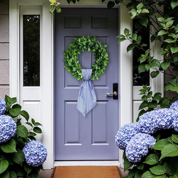 Christmas Wreath Sash for Front Door, Jean Blue Seersucker Sash Holiday Baby Shower Wreath Accessories for Home Birthday Decorations