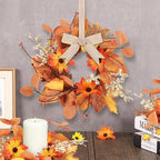 8 Pcs 3 Inch Fall Floral Wreaths Autumn Harvest Sunflowers Pumpkins Leaves Berries Hanging Candle Rings Wreath Mini Thanksgiving Table Centerpiece Wreath for Pillar Cabinets Farmhouse Decoration