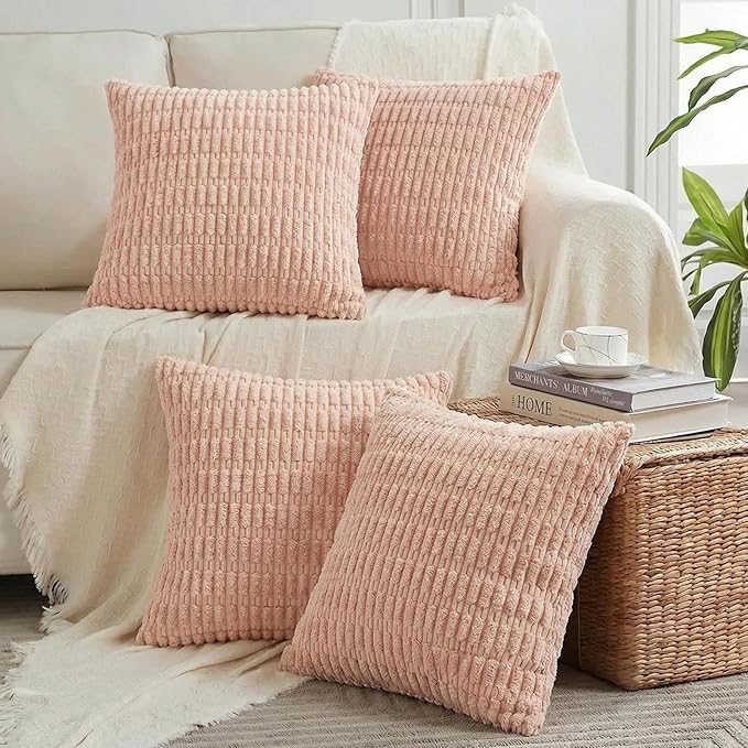 Fancy Homi 4 Packs Decorative Throw Pillow Covers for Living Room Couch Bed, Modern Farmhouse Boho Home Décor Accent Cushion Case, 18" x 18", Blush Pink