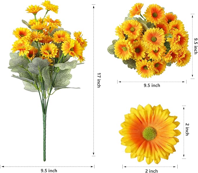 HyeFlora Dahlia Spring Artificial Flowers for Outdoors Fake Plants, 6 Bundles Outside Silk Daisy Realistic UV Resistant Faux Flowers for Outdoor Planters Porch Patio Yard Garden Home Decor, Yellow