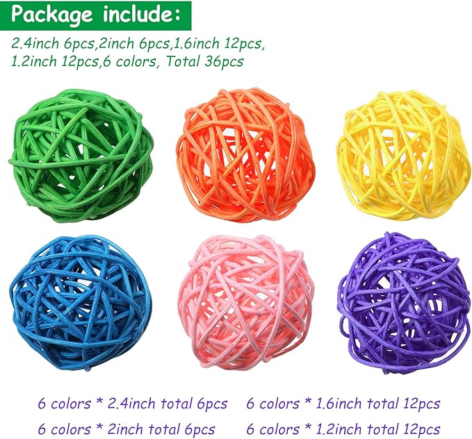 Patelai 36 Pcs Wicker Rattan Balls Decorative Balls for Vase Centerpiece Bowls Orbs Filler for Home Decor,4 Sizes(Multicolored,2.4'',2'',1.6'',1.2'')