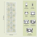 Non-Slip Bathroom Runner Rug 2x6 Feet, Washable Long Kitchen Hallway Laundry Mat, Beige Green Vintage Floral Design