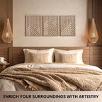 qmmp Modern Wooden Wall Sculptures - Set of 3 - Home Decor Accent - Large Wall Art for Living Room, Bedroom, Office - Easy Installation (Oak, Medium - Mountain and Sun)