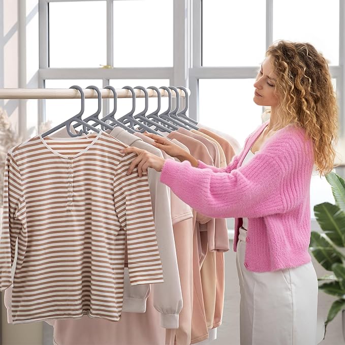 NEATERIZE Thick Heavy Duty Hangers - Grey Plastic Clothes Hangers 12 Pack - Great for Coat Hanger, Jackets Jeans & Suit Hanger for Closet - New Apartment Essentials Percheros Ganchos para Colgar Ropa
