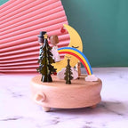 Natural Solid Wood Handcrafted Beech Wooden, Musical FigureTotoro/Carousel/Fairy/Ballerina Figurine,Rotating Hand Crank Mechanism Music Box,Musical Decorations (Moon Lover)