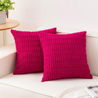 Aegero Pack of 2 Corduroy Decorative Throw Pillow Covers 18x18 Inch Soft Striped Pillow Covers Modern Farmhouse Home Decor for Sofa Living Room Couch Bed（Peach Red）