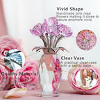 H&D HYALINE & DORA Pink Crystal Rose Flower Figurine,Glass Rose Flowers Gifts for Women,Crystal Rose Flower Collectible for Christmas Wedding Decor