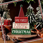 Moucuny 4 Pcs Christmas Decor Wooden Christmas Tree Winter Tiered Tray Decor Xmas Table Centerpiece Rustic Decorative Tree Block Signs Gift Farmhouse Winter Table Decoration for Home Kitchen