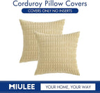MIULEE Pack of 2 Corduroy Decorative Throw Pillow Covers 20x20 Inch Soft Boho Striped Pillow Covers Modern Farmhouse Home Decor for Sofa Living Room Couch Bed Beige