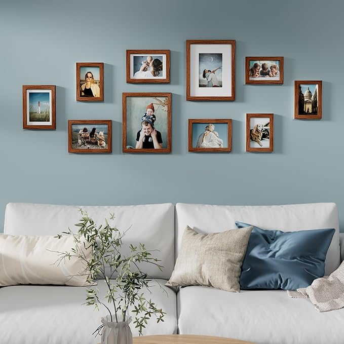 Vittanly Picture Frames Set of 10, Picture Frames Collage Wall Decor with Two 8x10, Four 5x7, and Four 4x6 Photo Frames, Gallery Wall Frame Set for Wall or Tabletop Display, Walnut Brown