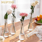 NUPTIO Glass Bud Vases Centerpiece: 3 Pcs Small Flower Vase for Wedding in Bulk - Cute Clear Ribbed Vase for Party Events Home Table Decor