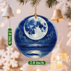 Christmas Ornaments, 2.8 Inch Ceramic Hanging Ornament, Christmas Tree Ornaments, Xmas Decorations, Holiday Decorations, Holiday Party Gifts, and Xmas Gift Ideas - Full Moon Over Ocean